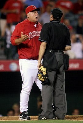 ANAHEIM, CA - MAY 6:  Manager Mike Scioscia of the Los Angeles Angels of Anaheim argues with home plate umpire Bill Hohn in the game with the Toronto Blue Jays at Angel Stadium May 6, 2009 in Anaheim, Scioscia was ejected during the argument.  (Photo by S
