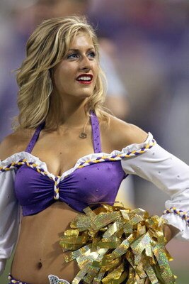MINNEAPOLIS - AUGUST 10:  A cheerleader of the Minnesota Vikings looks on the field during the game against of the St. Louis Rams on August 10, 2007 at the H.H.H. Metrodome in Minneapolis, Minnesota. (Photo by David Sherman/Getty Images)