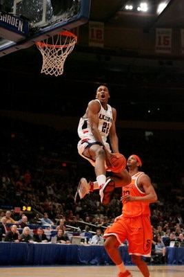 NEW YORK - MARCH 11:  Rudy Gay #22 of the Connecticut Huskies dunks against the Syracuse Orangemen during the semifinal round of the Big East Men's Basketball Championship on March 11, 2005 at Madison Square Garden in New York City.  (Photo by Jim McIsaac