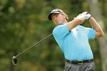 NORTON, MA - SEPTEMBER 07:  Retief Goosen of South Africa hits his drive on the second hole during the final round of the Deutsche Bank Championship at TPC Boston held on September 7, 2009 in Norton, Massachusetts.  (Photo by Michael Cohen/Getty Images)