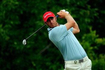 CHASKA, MN - AUGUST 15:  Dustin Johnson hits his tee shot on the tenth hole during the third round of the 91st PGA Championship at Hazeltine National Golf Club on August 15, 2009 in Chaska, Minnesota.  (Photo by Sam Greenwood/Getty Images)