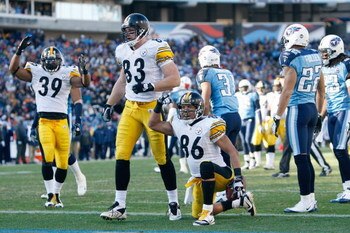 NASHVILLE, TN - DECEMBER 21:  Hines Ward #86 of the Pittsburgh Steelers celebrates on the field during the game against the Tennessee Titans on December 21, 2008 at LP Field in Nashville, Tennessee. (Photo by: Streeter Lecka/Getty Images)