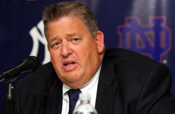 NEW YORK - JULY 20:  Notre Dame head coach Charlie Weiss speaks during a press conference announcing that Yankee Stadium will play host to the 2010 Notre Dame v Army college football game on July 19, 2009 at Yankee Stadium in the Bronx borough of New York