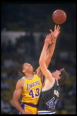1989-1990:  Mychal Thompson of the Los Angeles Lakers goes up for the ball during a game. Mandatory Credit: Ken Levine  /Allsport Mandatory Credit: Ken Levine  /Allsport