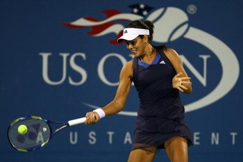 NEW YORK - SEPTEMBER 01:  Ana Ivanovic of Serbia returns a shot against Kateryna Bondarenko of Ukraine during day two of the 2009 U.S. Open at the USTA Billie Jean King National Tennis Center on September 1, 2009 in Flushing neighborhood of the Queens bor