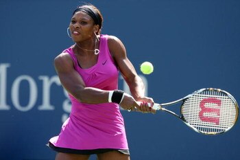 NEW YORK - SEPTEMBER 06:  Serena Williams returns a shot against Daniela Hantuchova of Slovakia during day seven of the 2009 U.S. Open at the USTA Billie Jean King National Tennis Center on September 6, 2009 in the Flushing neighborhood of the Queens boro