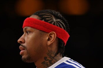 LOS ANGELES, CA - NOVEMBER 14:  Allen Iverson #1 of the Detroit Pistons warms up for the game with the Los Angeles Lakers on November 14, 2008 at Staples Center in Los Angeles, California. The Pistons won 106-95.   NOTE TO USER: User expressly acknowledge
