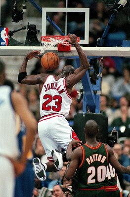 9 Feb 1997:  Michael Jordan #23 of the East dunks the ball during the NBA All-Stars Game against the West at the Gund Arena in Cleveland, Ohio. The East defeated the West 132-120.   Mandatory Credit: Brian Bahr  /Allsport