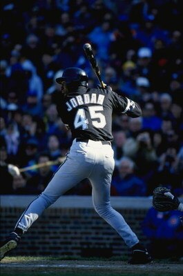 CHICAGO, IL - APRIL 7:  Michael Jordan #45 of the Chicago White Sox bats during a spring training game against the Chicago Cubs on April 7, 1994 at Wrigley Field in Chicago, Illinois.  (Photo by Jonathan Daniel/Getty Images)