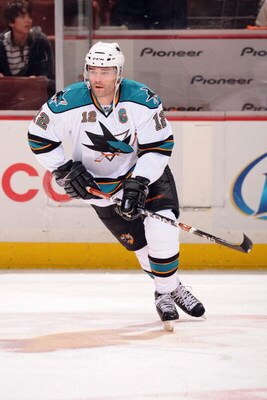 ANAHEIM, CA - APRIL 21:  Patrick Marleau #12 of the San Jose Sharks warms up against the Anaheim Ducks during Game Three of the Western Conference Quarterfinal Round of the 2009 Stanley Cup Playoffs at Honda Center on April 21, 2009 in Anaheim, California