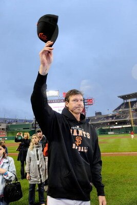 WASHINGTON - JUNE 04:  Randy Johnson #51 of the San Francisco Giants tips his hat to the crowd after winning his 300th career game against the Washington Nationals at Nationals Park on June 4, 2009 in Washington, DC.  The Giants won the game 5-1. (Photo b