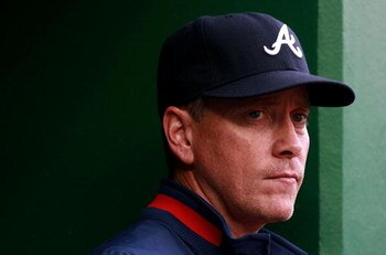 WASHINGTON - APRIL 30:  Pitcher Tom Glavine #47 of the Atlanta Braves watches his team take on the Washington Nationals at Nationals Park on April 30, 2008 in Washington, D.C. The Nationals defeated the Braves 3-2 in 12 innnings.  (Photo by Doug Benc/Gett