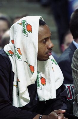 CHICAGO - FEBRUARY 24: Jay Williams#22 of the Chicago Bulls looks on the game being played against the Phoenix Suns during the game at United Center on February 24, 2003 in Chicago, Illinois.  The Bulls won 90-87.  NOTE TO USER: User expressly acknowledge