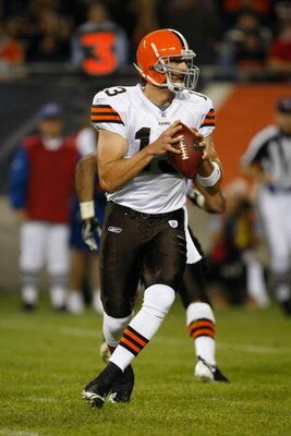 CHICAGO, IL - SEPTEMBER 3: Quarterback Richard Bartell #13 of the Cleveland Browns drops back to pass the football against  the Chicago Bears at Soldier Field on September 3, 2009 in Chicago, Illinois. (Photo by Scott Boehm/Getty Images)