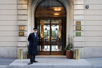 MILAN, ITALY - DECEMBER 19:  An exterior view of the entrance of the Four Seasons Hotel Milan on December 19, 2008 in Milan, Italy. David and Victoria Beckham are expected to stay at the Four Seasons Hotel this weekend when David Beckham will attend the o