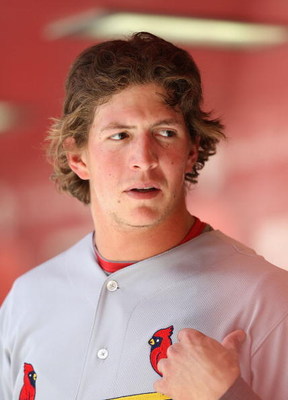 PHOENIX - APRIL 15:  Colby Rasmus #28 of the St. Louis Cardinals waits in the dugout during the game against the Arizona Diamondbacks at Chase Field on April 15, 2009 in Phoenix, Arizona. The Cardinals defeated the Diamondbacks 12-7.  (Photo by Christian 