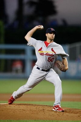 LOS ANGELES, CA - AUGUST 19:  Adam Wainwright #50 of the St. Louis Cardinals pitches against the Los Angeles Dodgers at Dodger Stadium on August 19, 2009 in Los Angeles, California.  (Photo by Jeff Gross/Getty Images)