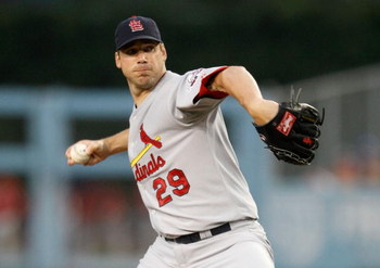 LOS ANGELES, CA - AUGUST 17:  Chris Carpenter #29 of the St. Louis Cardinals pitches against the Los Angeles Dodgers in the second inning at Dodger Stadium on August 17, 2009 in Los Angeles, California. (Photo by Jeff Gross/Getty Images)