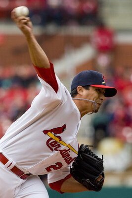 ST. LOUIS, MO - APRIL 12: Starting pitcher Kyle Lohse #26 of the St. Louis Cardinals throws against the Houston Astros on April 12, 2009 at Busch Stadium in St. Louis, Missouri.  The Cardinals beat the Astros 3-0.  (Dilip Vishwanat/Getty Images)