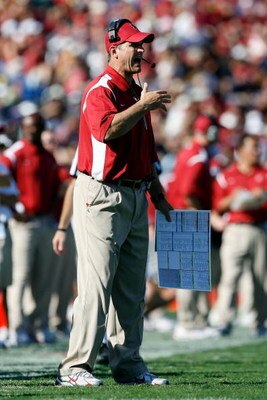 PASADENA, CA - OCTOBER 18:  Head coach Jim Harbaugh of the Stanford Cardinal reacts during the game against the UCLA Bruins on October 18, 2008 at the Rose Bowl in Pasadena, California.  (Photo by Harry How/Getty Images)