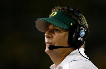 EUGENE, OR - SEPTEMBER 12:  Head Coach Chip Kelly of the Oregon Ducks looks on during the game against the Purdue Boilermakers  at Autzen Stadium on September 12, 2009 in Eugene, Oregon.  (Photo by Jonathan Ferrey/Getty Images)
