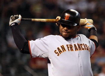 PHOENIX - JUNE 11: Pablo Sandoval #48 of the San Francisco Giants waits on deck during the major league baseball game against the Arizona Diamondbacks at Chase Field on June 11, 2009 in Phoenix, Arizona. The Diamondbacks defeated the Giants 2-1. (Photo