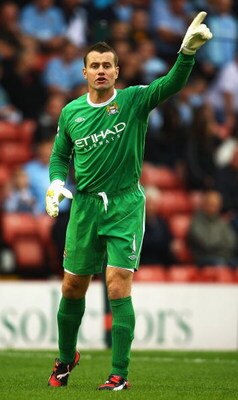 BARNSLEY, ENGLAND - AUGUST 01:  Shay Given of Manchester City in action during the Pre Season Friendly match between Barnsley and Manchester City at the Oakwell Stadium on August 1, 2009 in Barnsley, England.  (Photo by Matthew Lewis/Getty Images)