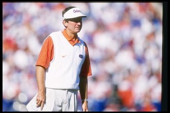 16 Nov 1996:  Head coach Steve Spurrier of the University of Florida during the Gators 52-25 win over South Carolina at Florida Field in Gainesville, Florida. Mandatory Credit: Andy Lyons  /Allsport