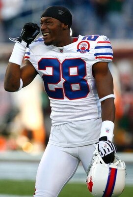 FOXBORO, MA - SEPTEMBER 14:  Leodis McKelvin #28 of the Buffalo Bills smiles during warm ups before the game against the New England Patriots on September 14, 2009 at Gillette Stadium in Foxboro, Massachusetts. (Photo by Jim Rogash/Getty Images)
