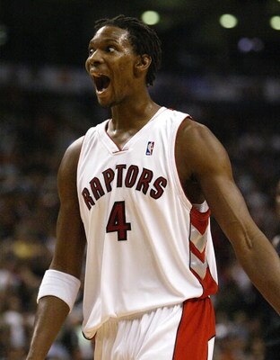 TORONTO - OCTOBER 31:  Chris Bosh #4 of the Toronto Raptors reacts to a call by the official as they play against the Philadelphia 76ers at the Air Canada Centre on October 31, 2007 in Toronto, Ontario, Canada. NOTE TO USER: User expressly acknowledges an