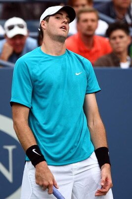 NEW YORK - SEPTEMBER 07:  John Isner reacts after a play against Fernando Verdasco of Spain during day eight of the 2009 U.S. Open at the USTA Billie Jean King National Tennis Center on September 7, 2009 in the Flushing neighborhood of the Queens borough 