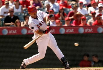 ANAHEIM, CA - AUGUST 12:  Kendry Morales #19 of the Los Angeles Angels of Anaheim bats against the Tampa Bay Rays on August 12, 2009 at Angel Stadium in Anaheim, California.  The Angels won 10-5.  (Photo by Stephen Dunn/Getty Images)