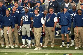 28 Jan 2001:  Head Coach Jim Fassel of the New York Giants watches from the sidelines during the Super Bowl XXXV Game against the Baltimore Ravens at the Raymond James Stadium in Tampa, Florida. The Ravens defeated the Giants 34-7.Mandatory Credit: Jonath