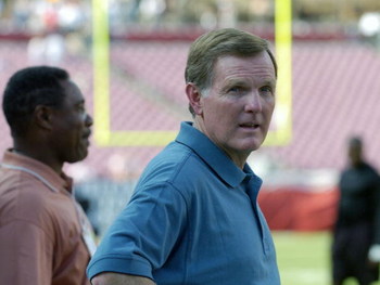 Former Miami Dolphins quarterback Bob Griese watches warmups      at Raymond James Stadium  before a preseason game August 28, 2004.  (Photo by Al Messerschmidt/Getty Images)