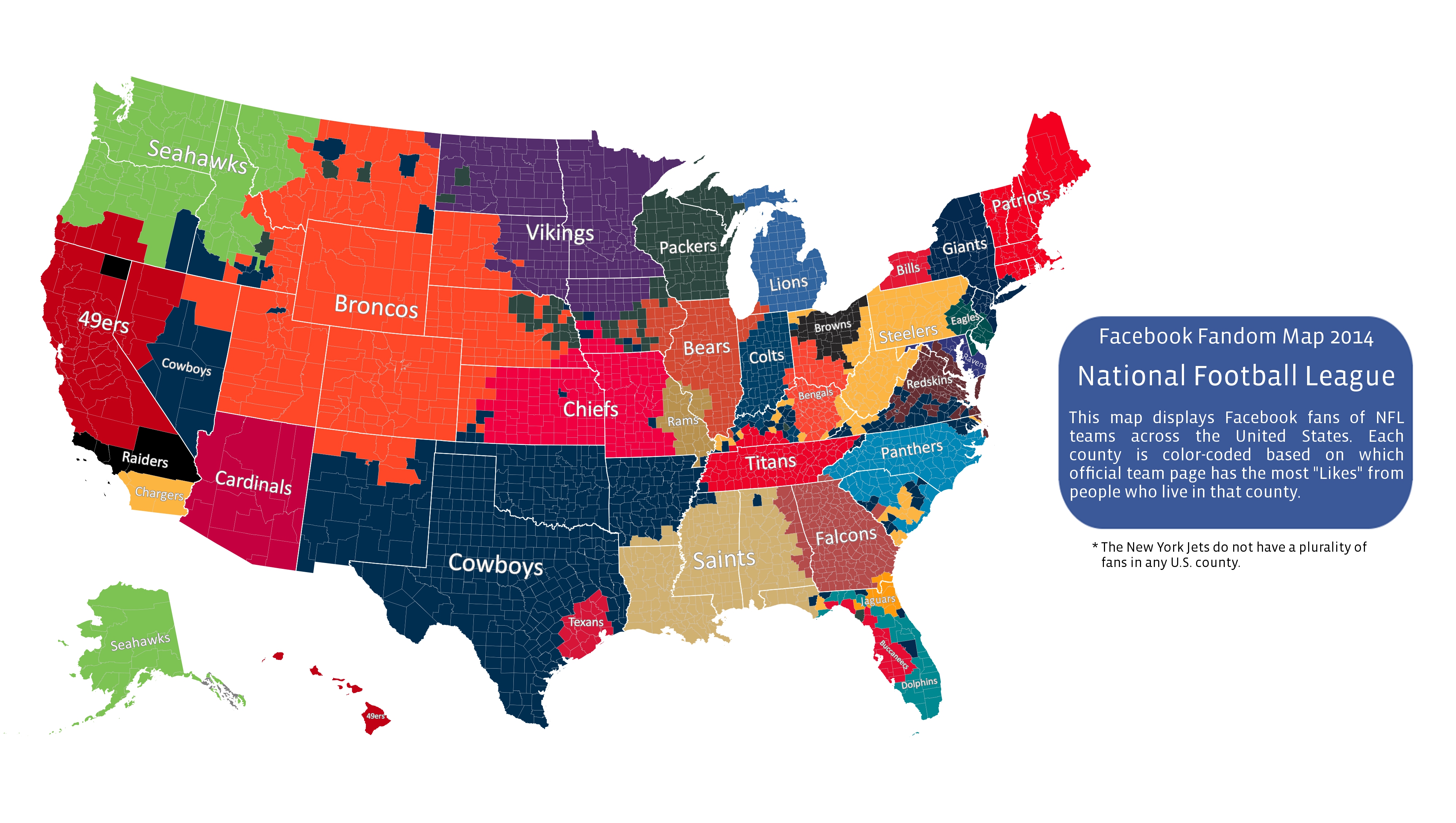Facebook Data Shows Nfl Fandom By Counties Throughout United