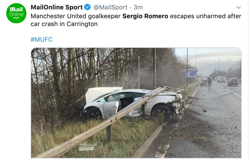 Manchester United S Sergio Romero Uninjured After Crashing Lamborghini Bleacher Report Latest News Videos And Highlights