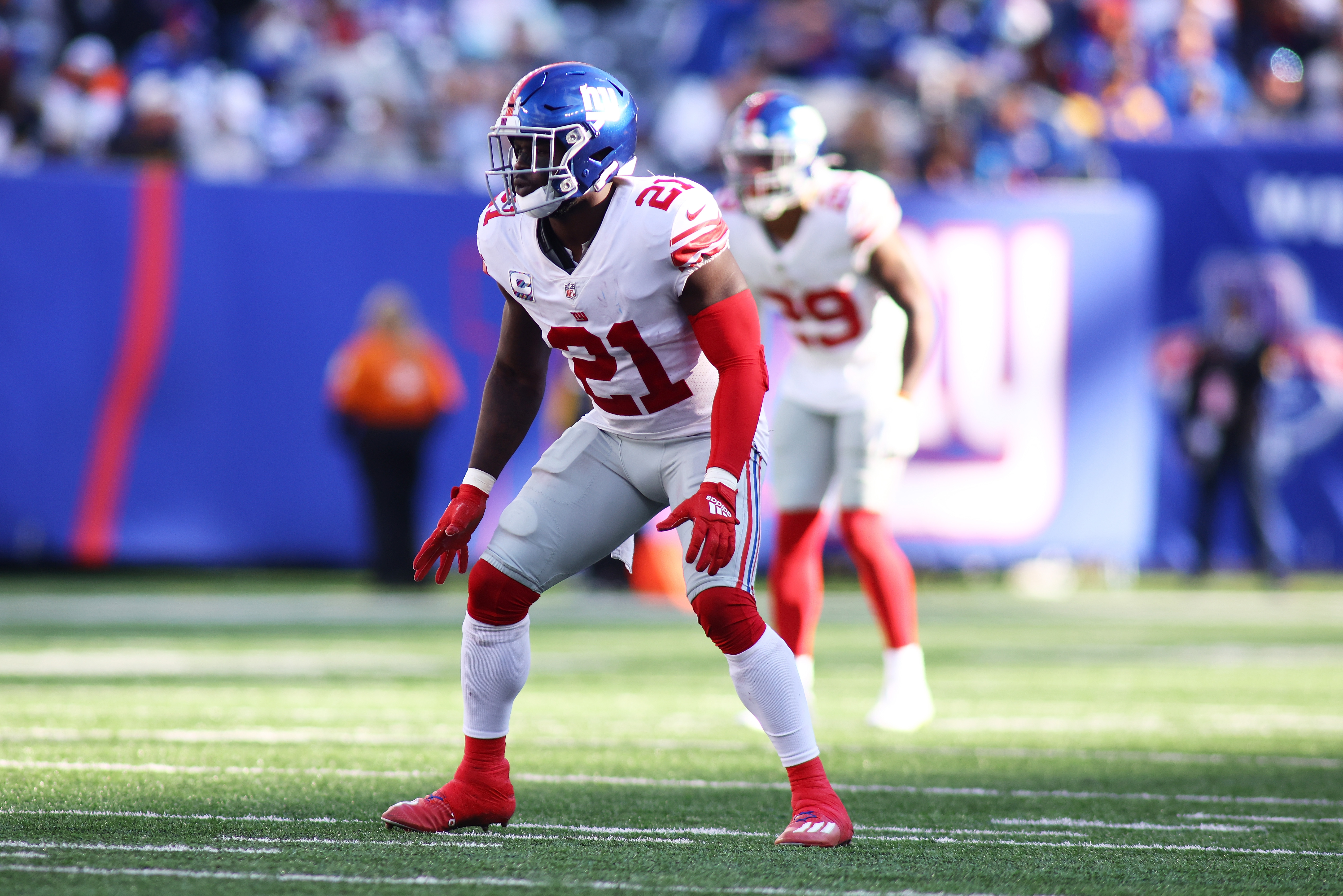 New York Giants free safety Jabrill Peppers celebrates after an