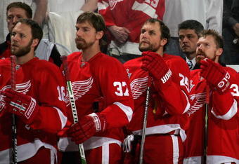 Former Red Wings Joey Kocur, Darren McCarty, and Kris Draper visit