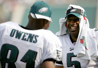 Philadelphia Eagles quarter back Donovan McNabb jokes during