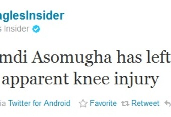 Eagles' Asomugha injures knee, carted out of practice