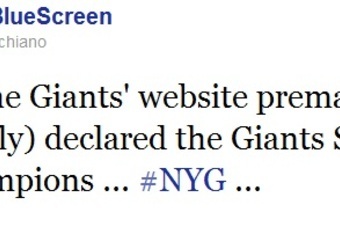 New York Giants' website mistakenly declares them Super Bowl