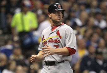 St. Louis Cardinals (L to R) Yadier Molina and Rafael Furcal along