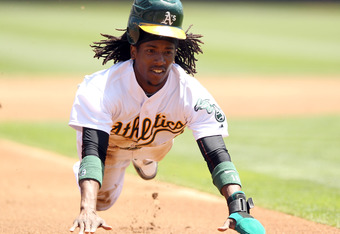 Oakland Athletics second baseman Jemile Weeks, attired in Oakland