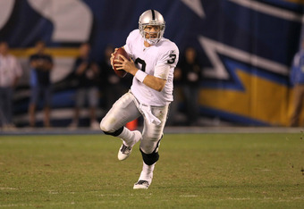 Jan 1, 2012; Oakland, CA, USA; Oakland Raiders quarterback Carson Palmer  (3) warms up before the game against the San Diego Chargers at O.co  Coliseum Stock Photo - Alamy