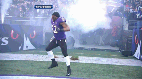 Ray Lewis dances out of the tunnel in Baltimore for the last time.