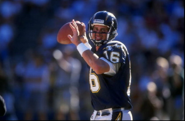 18 Oct 1998:  Quarterback Ryan Leaf #16 of the San Diego Chargers looks to throw during a game against the Philadelphia Eagles at Qualcomm Stadium in San Diego, California. The Chargers defeated the Eagles 13-10Mandatory Credit: Todd Warshaw  /Allsport