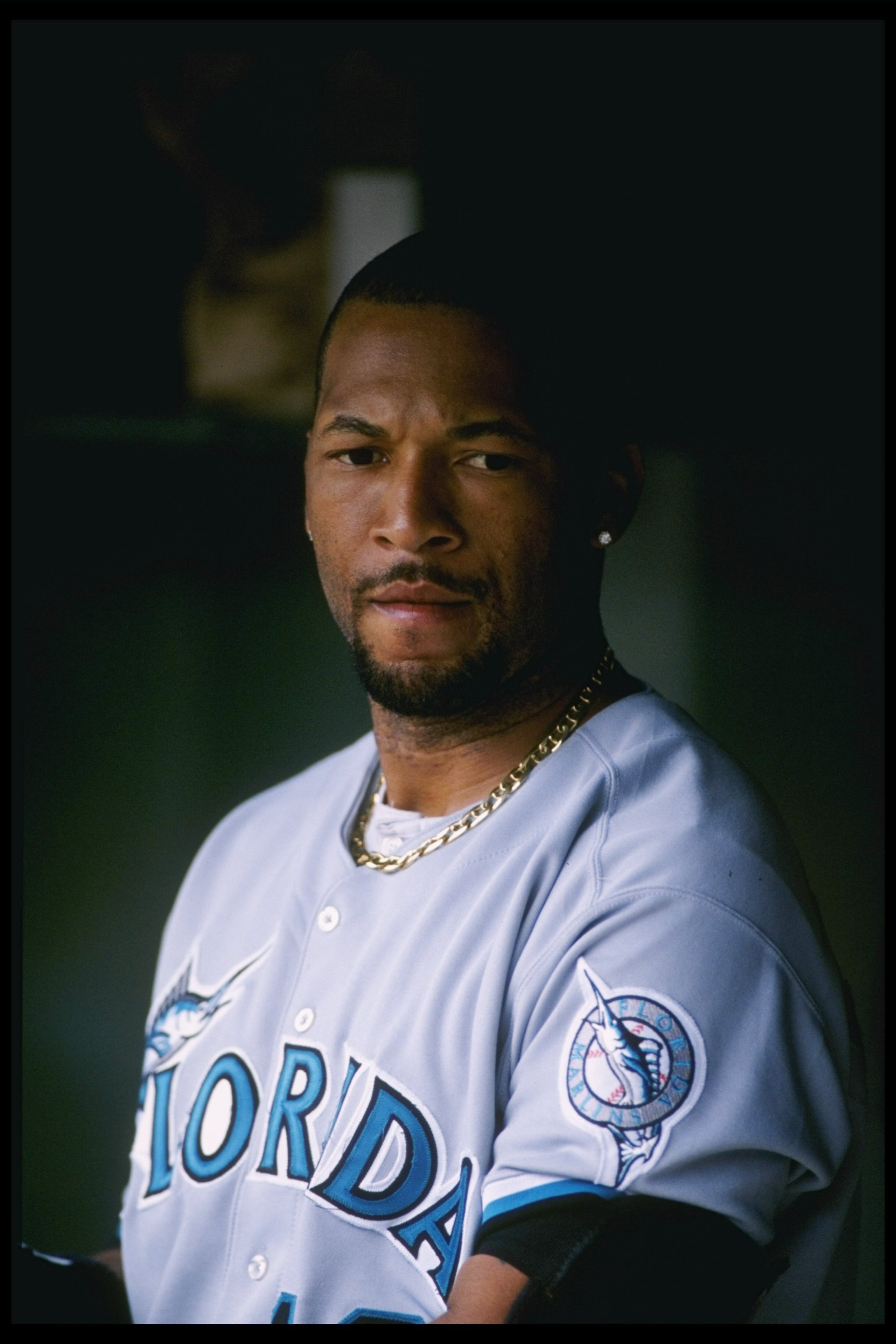 19 Apr 1997:  Gary Sheffield of the Florida Marlins in the dugout during the Marlins 3-2 loss to the San Francisco Giants at 3Com Park in San Francisco, California. Mandatory Credit: Otto Greule Jr.  /Allsport