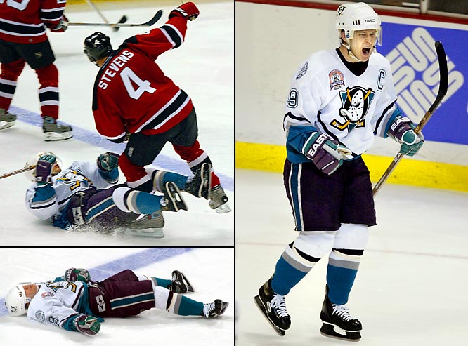 A 2003 Stanley Cup Final match where Paul Kariya received a shocking hit from the opponent's defenseman Scott Stevens.