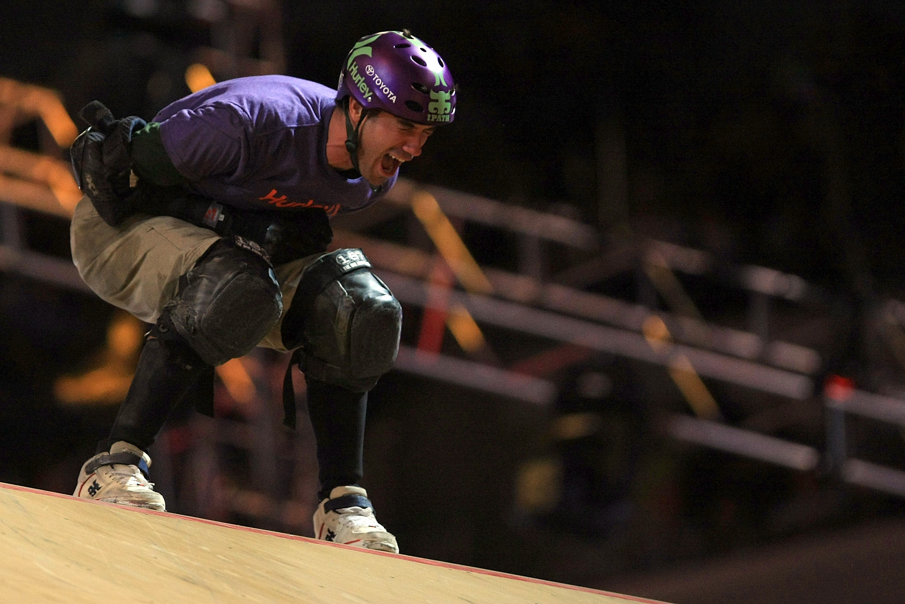 LOS ANGELES, CA - JULY 31: Bob Burnquist reacts after a successful run during the Skateboard Big Air Final at the 14th Summer X Games on July 31, 2008 at the Staples Center in Los Angeles, California. (Photo by Jonathan Moore/Getty Images)