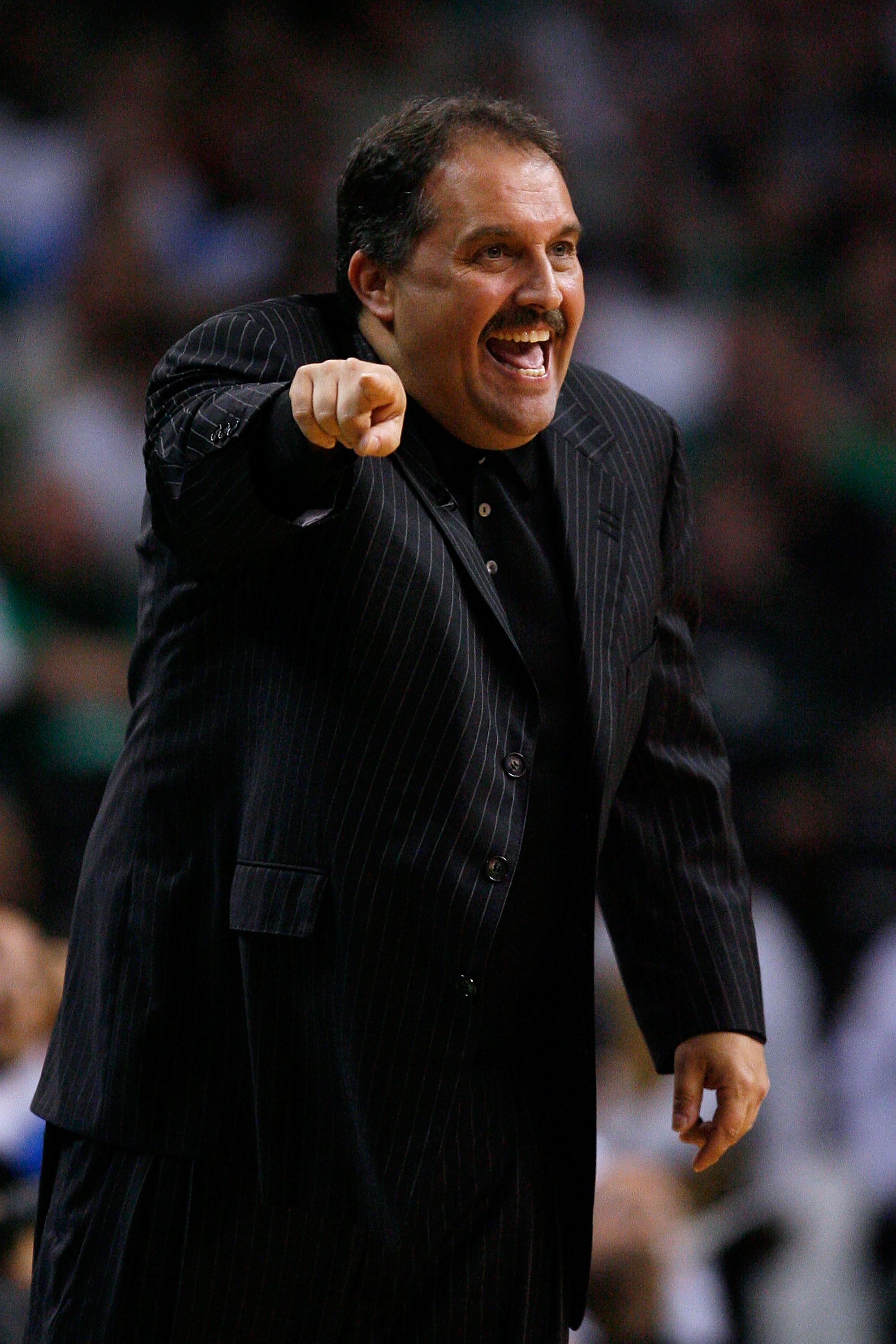 BOSTON - MAY 24:  Head coach Stan Van Gundy of the Orlando Magic reacts as he coaches against the Boston Celtics in Game Four of the Eastern Conference Finals during the 2010 NBA Playoffs at TD Banknorth Garden on May 24, 2010 in Boston, Massachusetts.  N